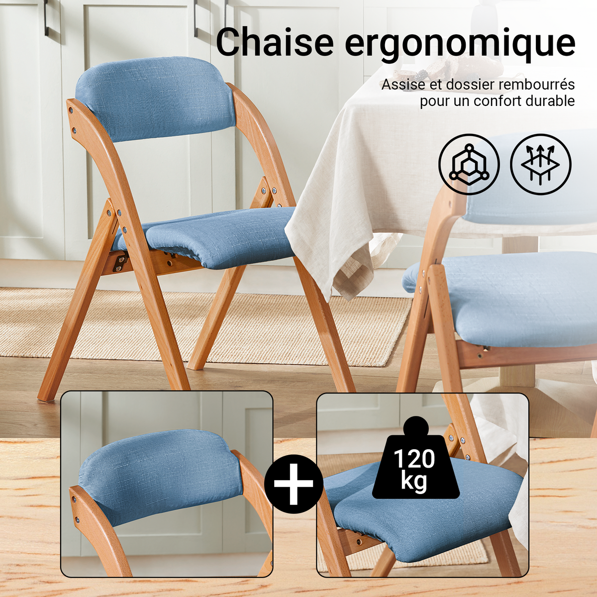 SoBuy FST92-BL Chaise Pliante Rembourrée en Bois – Bleu