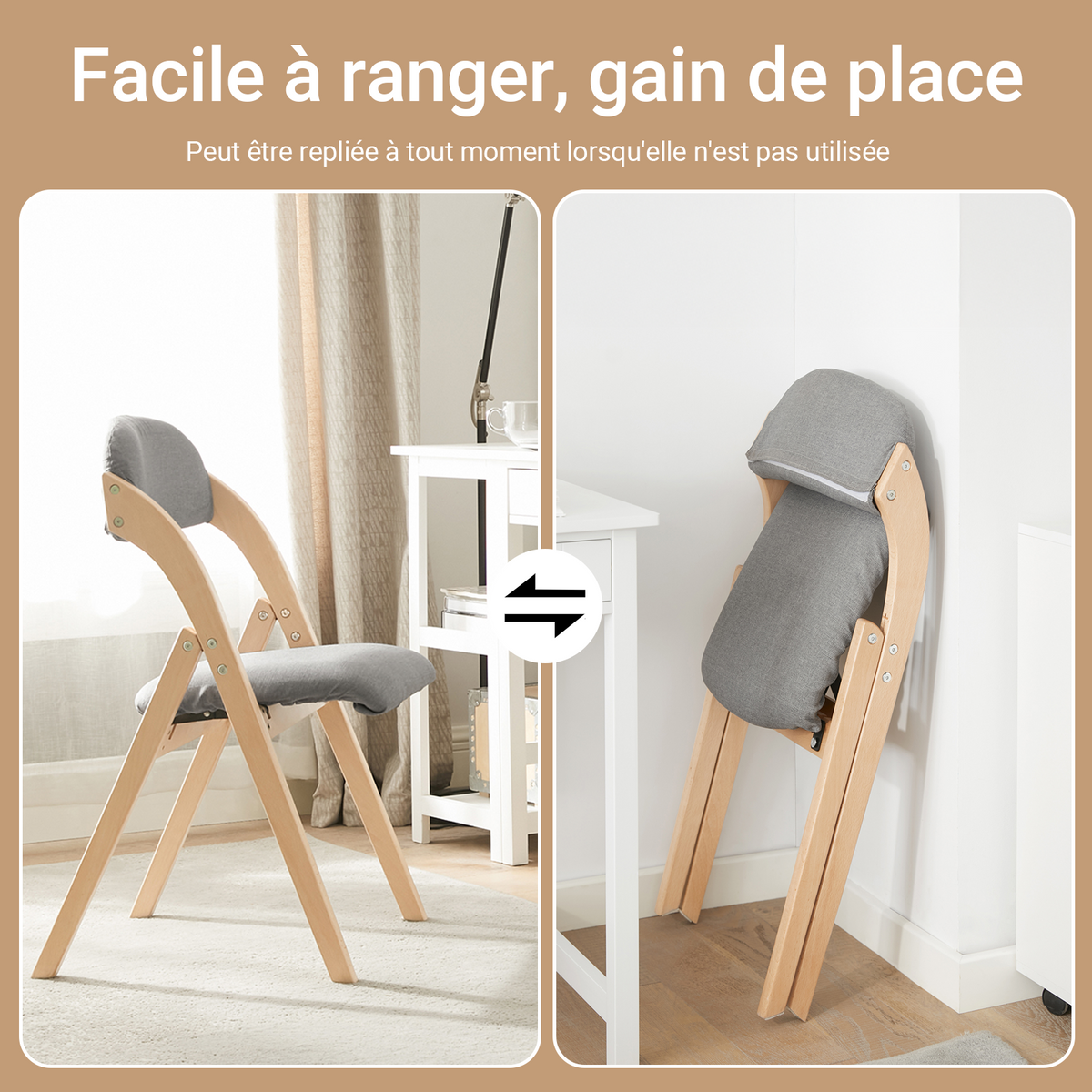 SoBuy FST92-Nx2 Lot de 2 Chaises Pliantes Rembourrées en Bois – Gris Clair
