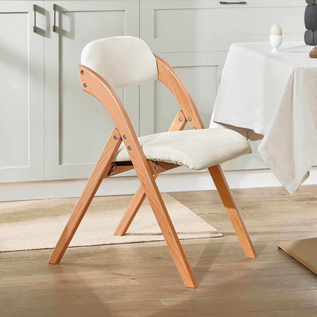 SoBuy FST92-Wx2 Scaune de Sufragerie, Set de 2, Pliabile, din Lemn, Tapițate, Ergonomice - Scaun de Bucătărie și de Birou Compact pentru Sufragerie sau Living, pentru Spații Mici, Alb