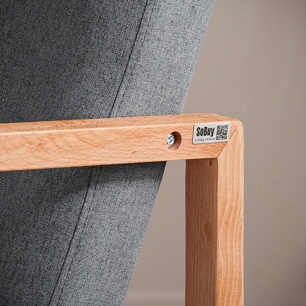 SoBuy FST93-HG Balansoar din Lemn de Fag, Fotoliu pentru Alăptat, Scaun Balansoar cu Cotiere, Rocking Chair