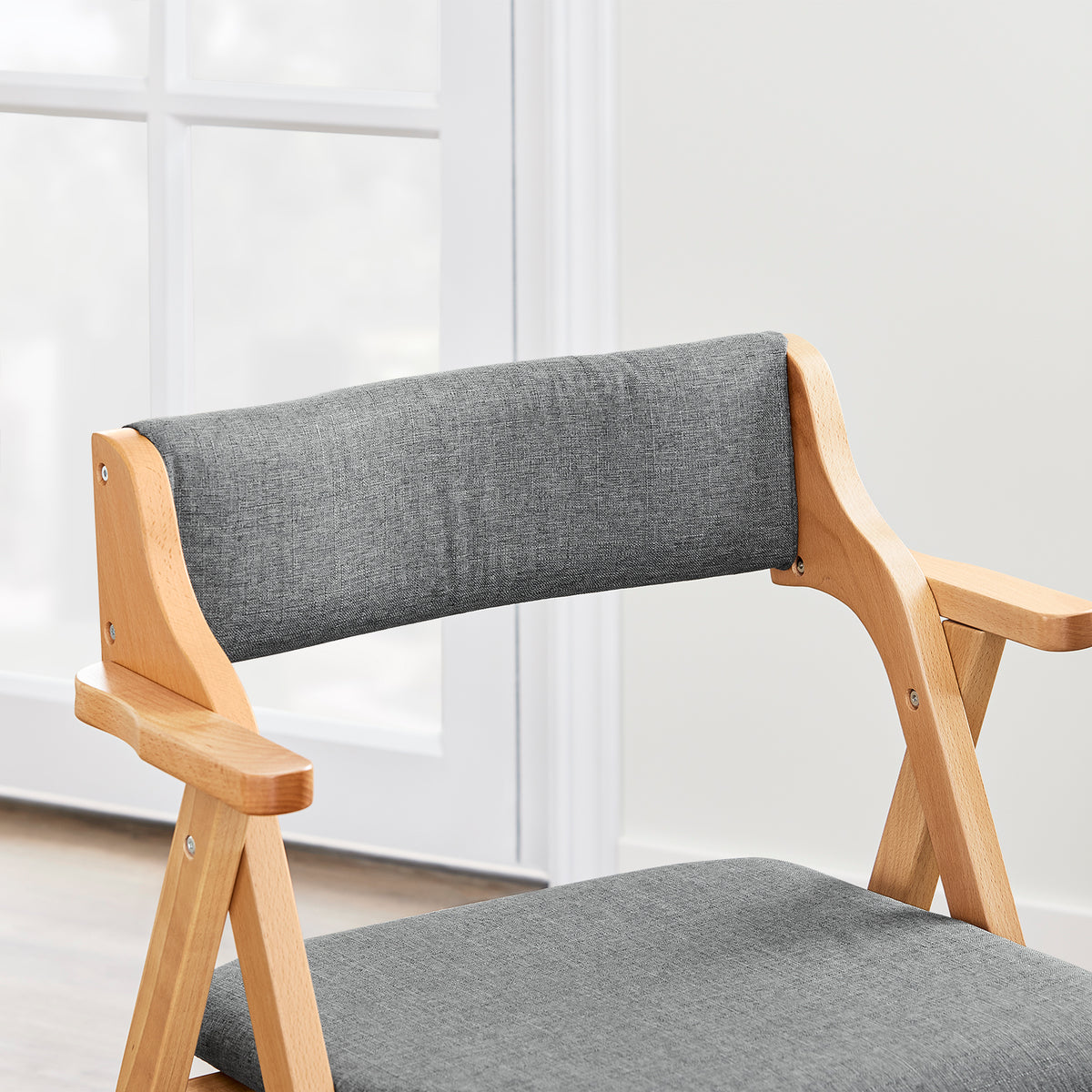 SoBuy FST98-HG Scaun Pliant din Lemn pentru Sufragerie cu Pernă – Scaune de Bucătărie și Scaun Confortabil Pliabil pentru Living, Scaune din Lemn pentru Birou sau Grădină, Economie de Spațiu, Gri