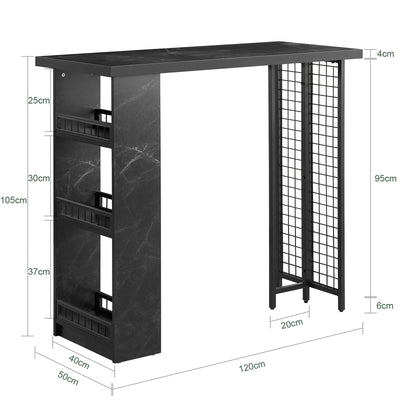 SoBuy FWT100-SCH Masă de bar design, masă de bistro cu 3 rafturi, masă înaltă de bucătărie cu efect de marmură