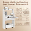 SoBuy FWT105-W Birou Pliabil, Birou Multifuncțional cu Rafturi de Depozitare și 1 Cutie de Depozitare cu Roți