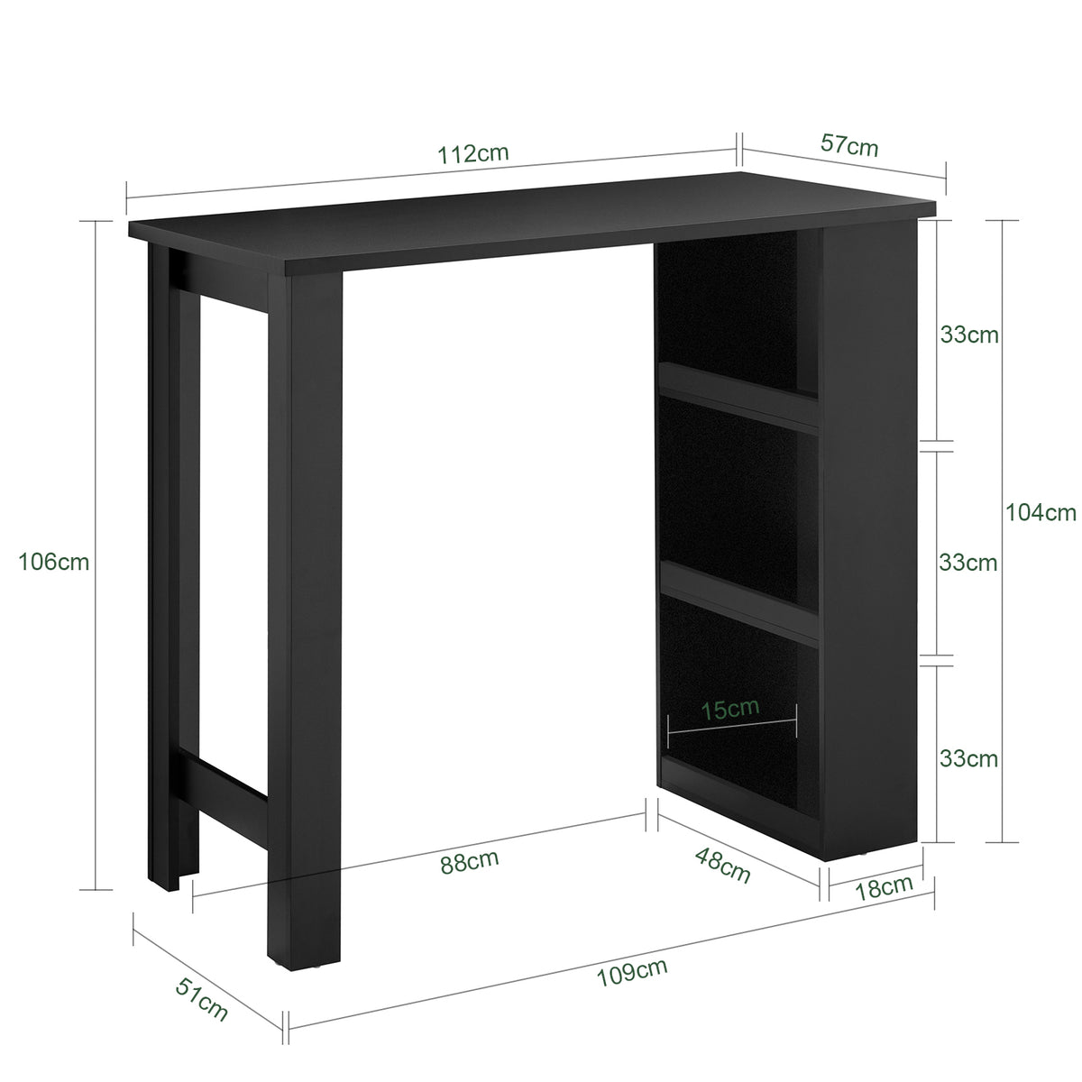 SoBuy FWT17-II-SCH Table de Bar Haute de Cuisine Table Mange Debout pour Petits Espaces, Bar pour Cuisine, Salon, Bureau ou Bar à Café Noire 112 x 57 x 106 cm