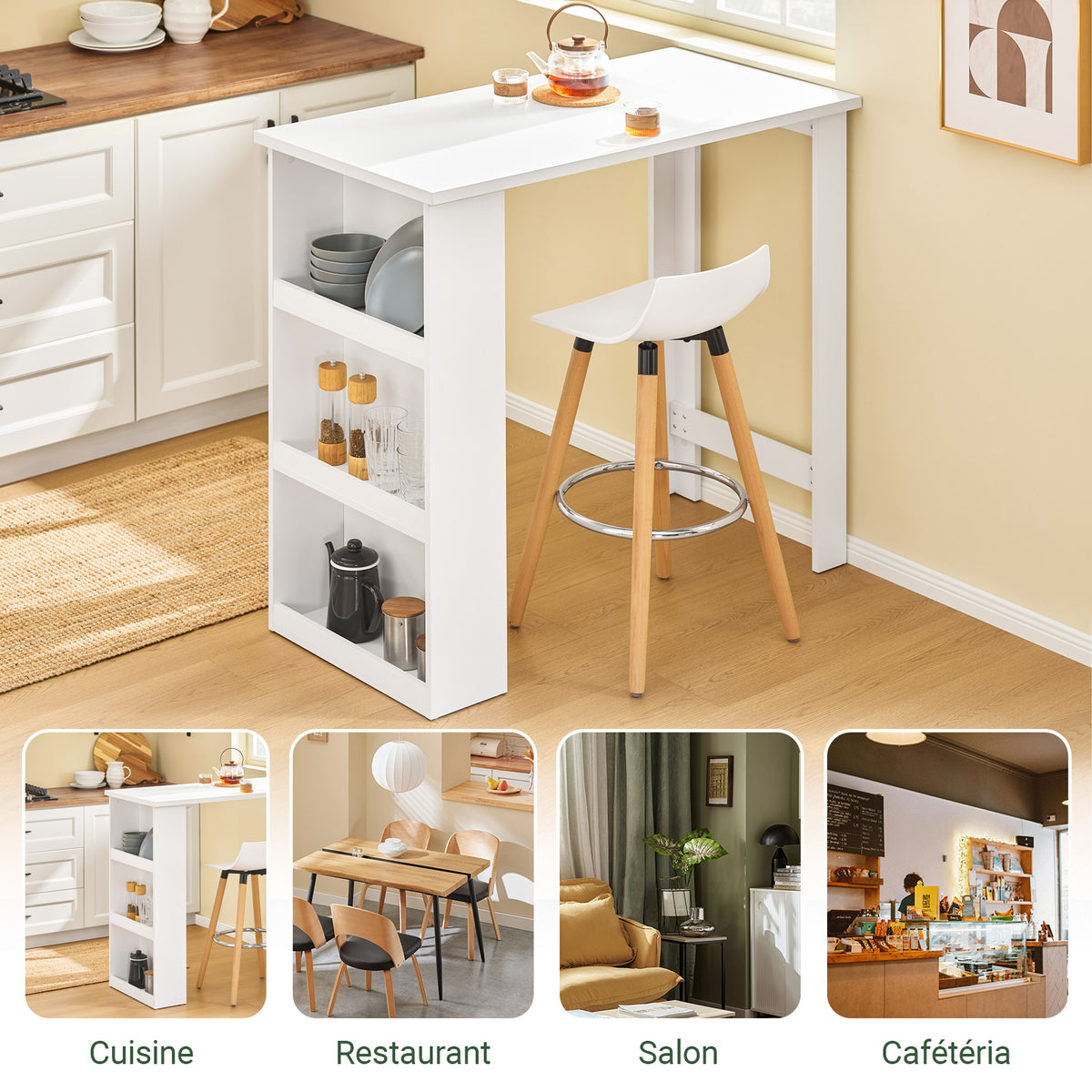 SoBuy FWT17-II-W Masă de Bar Masă Înaltă de Bucătărie Masă de Bistrou pentru Spații Mici, Bar pentru Bucătărie, Living, Birou sau Cafenea Albă 112 x 57 x 106 cm