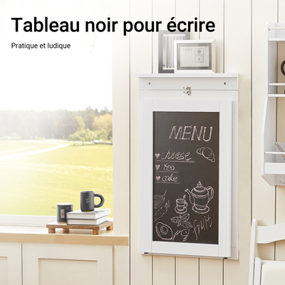 SoBuy FWT20-W Masă de perete rabatabilă, pliabilă cu tablă memo extensibilă, care economisește spațiu, pentru bucătărie, birou și spații mici, Alb 50cm x 75cm x 76cm
