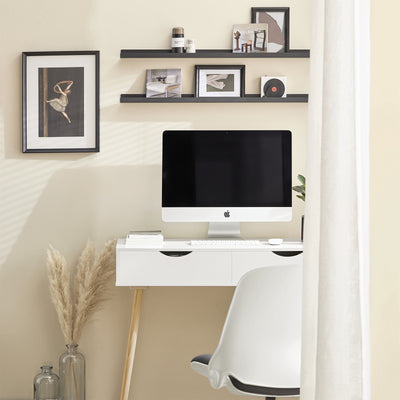 SoBuy FWT40-WN Masă Birou cu 2 Sertare Birou Mic cu Spațiu de Depozitare Birou Multifuncțional pentru Computer și Dormitor Alb Natural 90x45x77cm