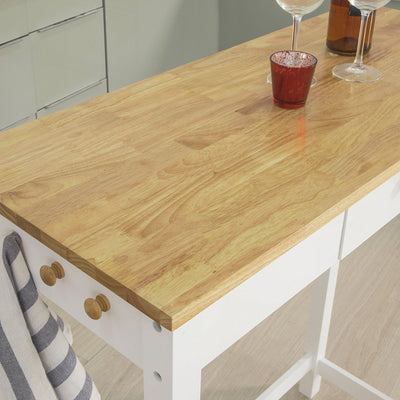 SoBuy FWT50-WN Set 1 Masă + 2 Scaune Set Masă de Bar Bistro + 2 scaune cu Suport pentru Picioare Masă înaltă de Bucătărie – Alb Natural