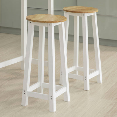 SoBuy FWT50-WN Set 1 Masă + 2 Scaune Set Masă de Bar Bistro + 2 scaune cu Suport pentru Picioare Masă înaltă de Bucătărie – Alb Natural
