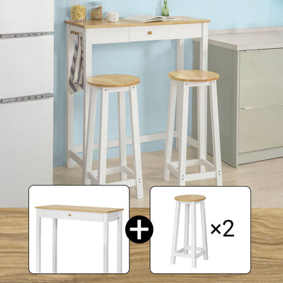 SoBuy FWT50-WN Set 1 Masă + 2 Scaune Set Masă de Bar Bistro + 2 scaune cu Suport pentru Picioare Masă înaltă de Bucătărie – Alb Natural