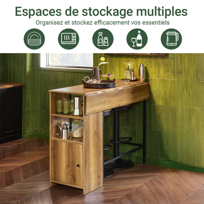 SoBuy FWT98-PF Masă Înaltă de Bucătărie cu Blat Extensibil – Masă Bar pentru Spații Mici, Masă Modernă pentru Sufragerie, Bar pentru Bucătărie, Living sau Cafenea 120 × 45/63 × 95cm