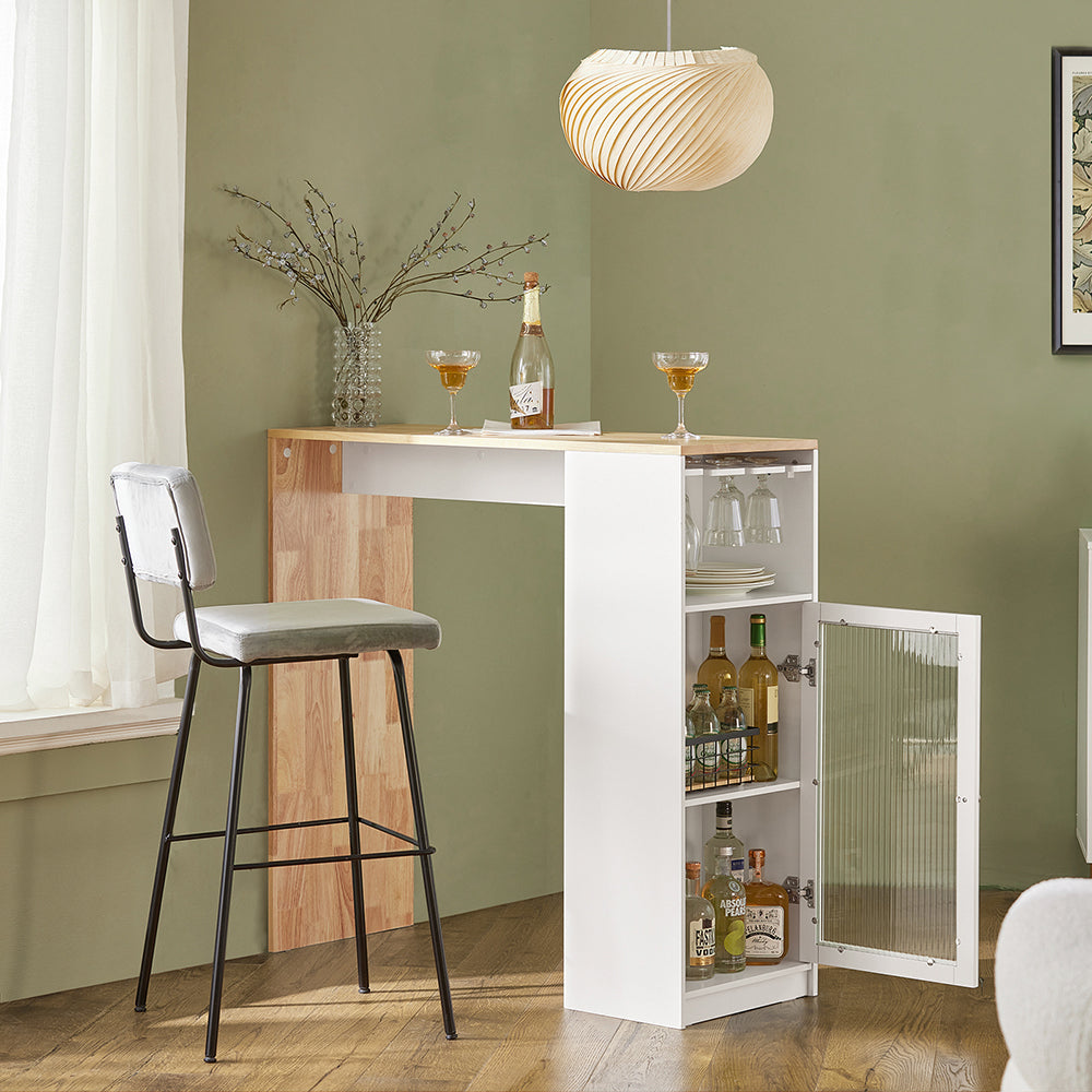 SoBuy FWT99-WN Masă de bar, Masă înaltă de bar, Masă de bucătărie, Masă de dining, Masă de bistro, Masă tip bar cu 1 ușă și suport pentru pahare