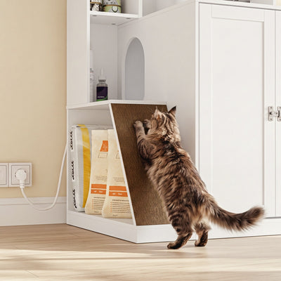 SoBuy HAT10-E-W Meuble Cache-Litière pour Chat 2 Portes avec Prises et Étagères – Armoire de Rangement Blanc Moderne pour Chambre, Cuisine et Bureau – 80×60×116,5 cm, Charge 96 kg