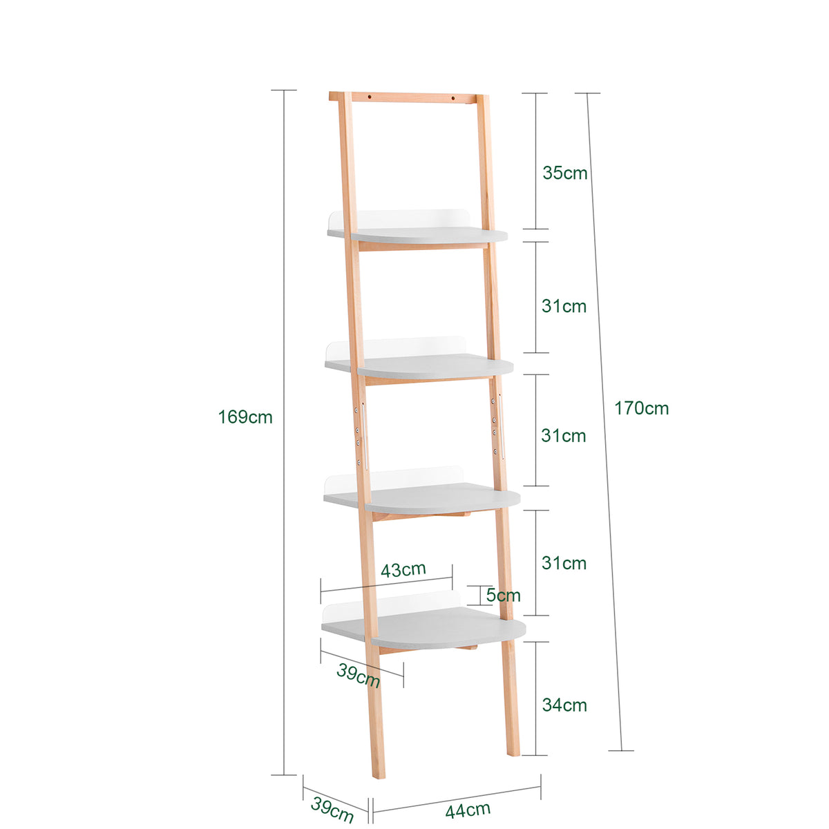 SoBuy HSTR02-K-HG Etajeră tip Scară, Bibliotecă cu 4 Niveluri, Raft de Depozitare, Dulap de Depozitare pe Picioare, Bibliotecă de Perete, pentru Birou, Sufragerie, Dormitor, Bucătărie, 44x39x169cm, Gri