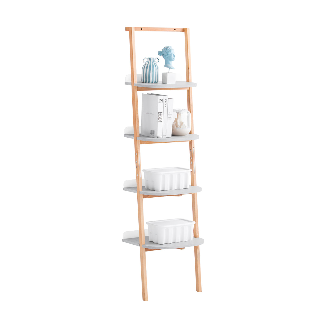 SoBuy HSTR02-K-HG Étagère Échelle, Bibliothèque à 4 Niveaux, Étagère de Rangement, Meuble de Rangement sur Pieds, Bibliothèqu