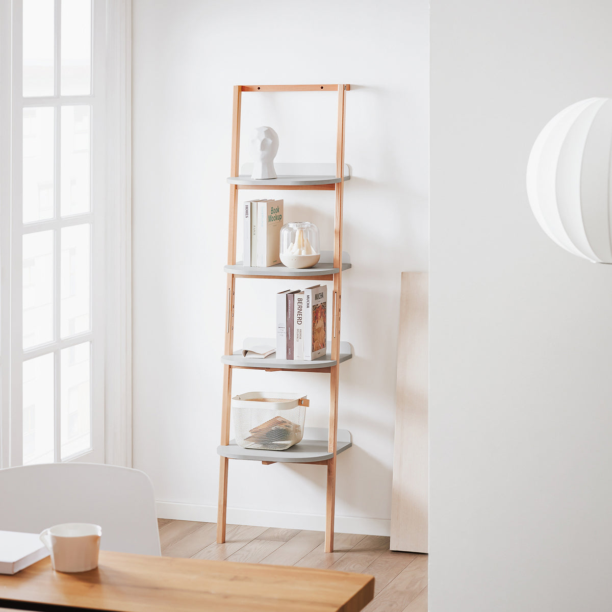 SoBuy HSTR02-K-HG Etajeră tip Scară, Bibliotecă cu 4 Niveluri, Raft de Depozitare, Dulap de Depozitare pe Picioare, Bibliotecă de Perete, pentru Birou, Sufragerie, Dormitor, Bucătărie, 44x39x169cm, Gri