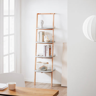 SoBuy HSTR02-K-HG Etajeră tip Scară, Bibliotecă cu 4 Niveluri, Raft de Depozitare, Dulap de Depozitare pe Picioare, Bibliotecă de Perete, pentru Birou, Sufragerie, Dormitor, Bucătărie, 44x39x169cm, Gri