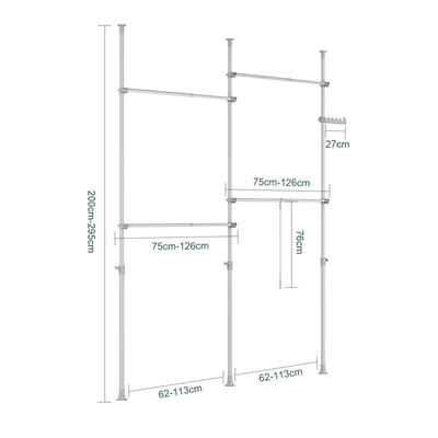 SoBuy KLS03-II-HG Suport telescopic robust pentru haine – Dulap deschis reglabil cu bare pentru dormitor/dressing, Gri