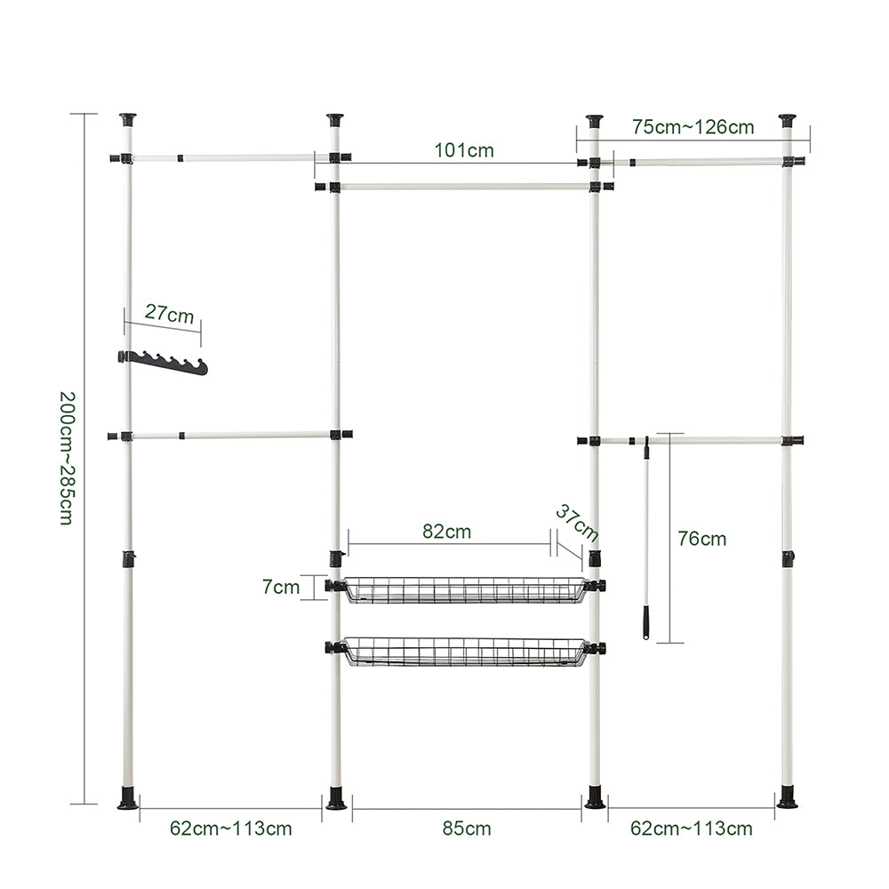 SoBuy KLS04 Suport telescopic pentru haine, rezistent - Dulap deschis reglabil cu bare și rafturi, Cuier pentru dormitor/dressing, Alb