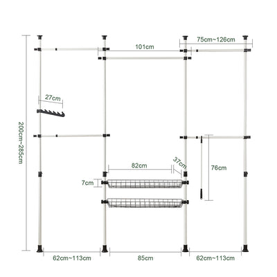 SoBuy KLS04 Suport telescopic pentru haine, rezistent - Dulap deschis reglabil cu bare și rafturi, Cuier pentru dormitor/dressing, Alb