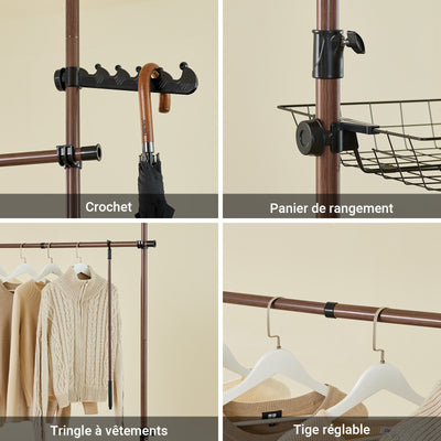 SoBuy KLS04-II-BR Suport telescopic pentru haine, robust - Dulap deschis reglabil cu bare și rafturi, Cuier pentru dormitor/dressing, Maro