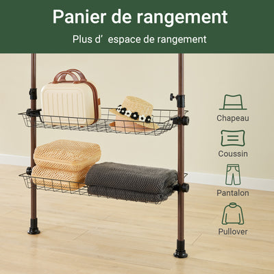 SoBuy KLS04-II-BR Suport telescopic pentru haine, robust - Dulap deschis reglabil cu bare și rafturi, Cuier pentru dormitor/dressing, Maro