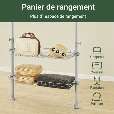 SoBuy KLS04-II-HG Suport telescopic robust pentru haine - Dulap deschis reglabil cu bare și rafturi, Cuier pentru dormitor/dressing, Gri