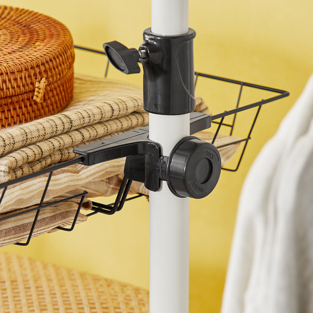 SoBuy KLS04 Suport telescopic pentru haine, rezistent - Dulap deschis reglabil cu bare și rafturi, Cuier pentru dormitor/dressing, Alb