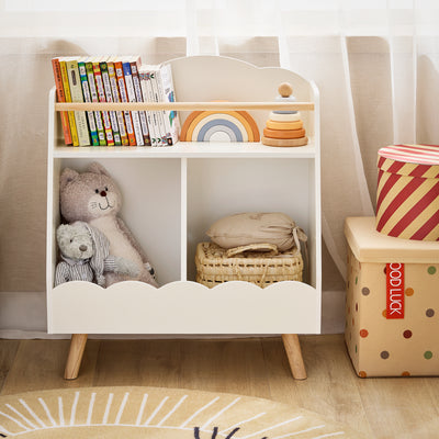SoBuy KMB100-K-W Bibliotecă pentru copii, Raft pentru cărți, Raft pentru depozitare jucării pentru copii, 2 compartimente deschise