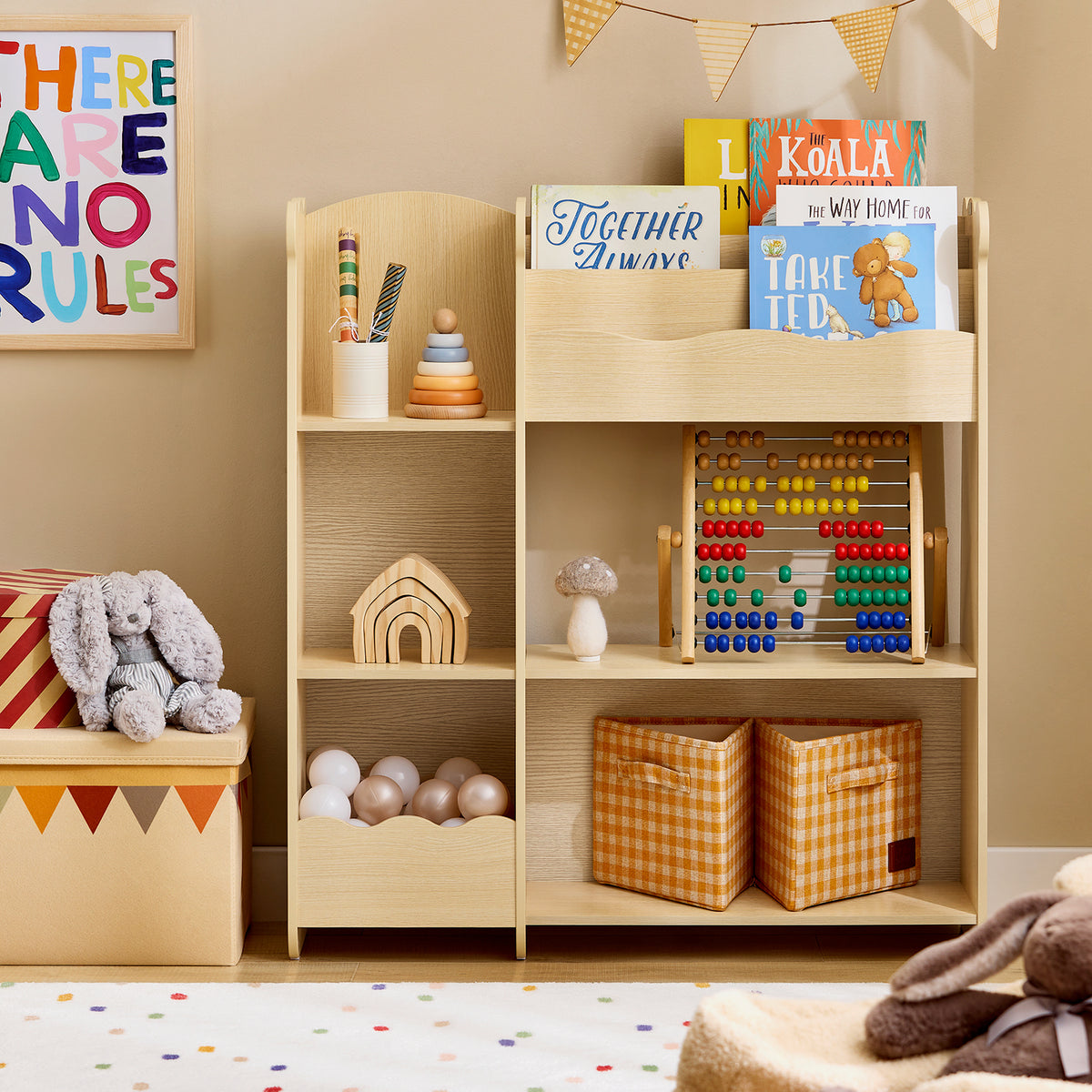SoBuy KMB101-N Etajeră de Depozitare pentru Copii, Mobilier de Depozitare pentru Cărți și Jucării, Bibliotecă Organizator pentru Camera Copiilor, Sală de Jocuri, Living, 91x30x100 cm