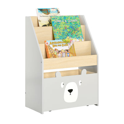 SoBuy KMB104-HG Bibliothèque Enfant, Étagère à Livres, Étagère de Rangement Jouets pour Enfants, Porte-revues avec Boître Rou