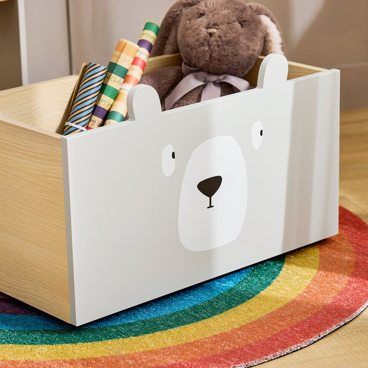 SoBuy KMB104-HG Bibliotecă pentru Copii, Raft pentru Cărți, Raft de Depozitare Jucării pentru Copii, Suport Reviste cu Ladă cu Roți și 3 Rafturi, Alb și Gri, L51xP28xH70 cm