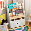 SoBuy KMB104-HG Bibliotecă pentru Copii, Raft pentru Cărți, Raft de Depozitare Jucării pentru Copii, Suport Reviste cu Ladă cu Roți și 3 Rafturi, Alb și Gri, L51xP28xH70 cm