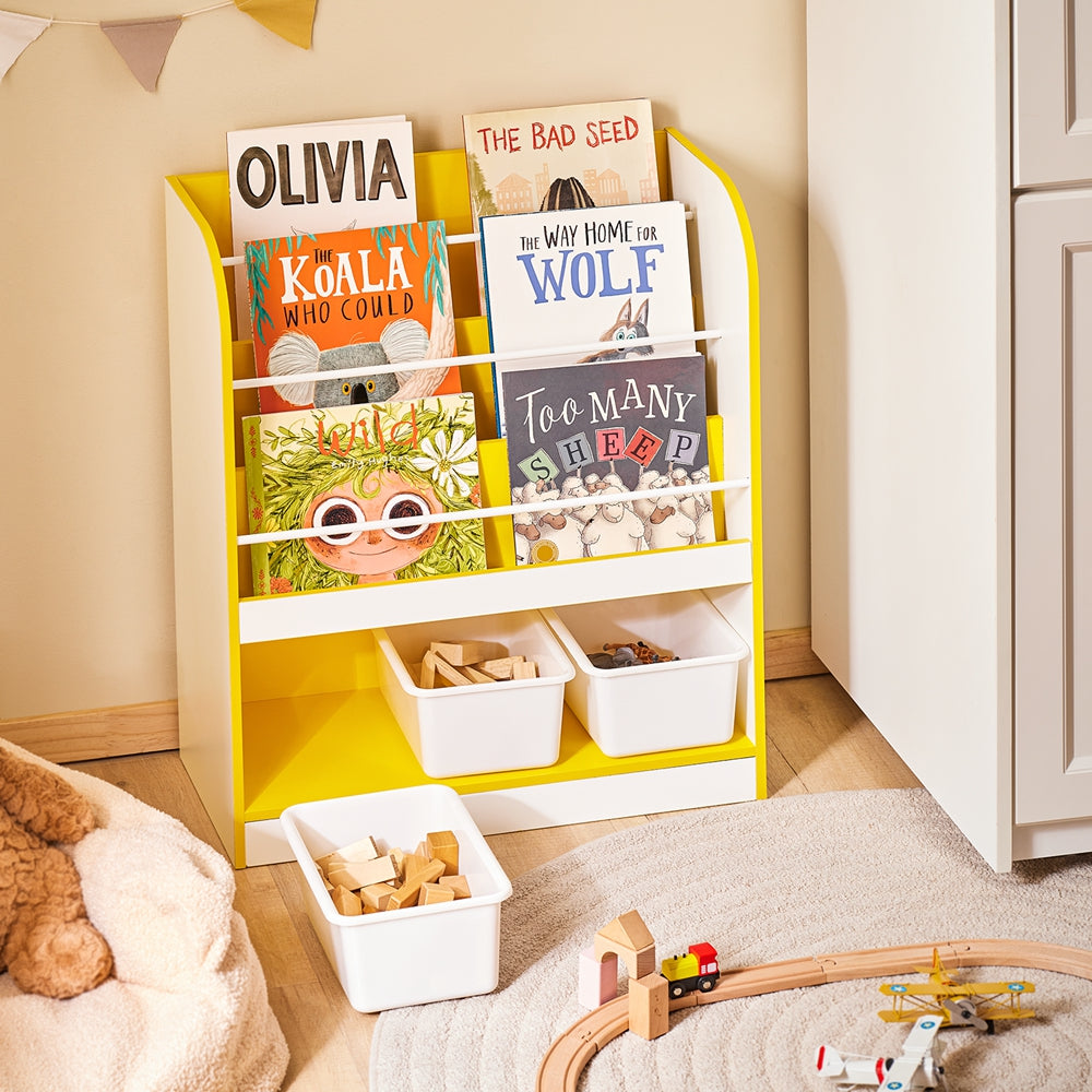 SoBuy KMB108-G Étagère à Livres et Jouets, Bibliothèque Enfant, Étagère de Rangement pour Chambre Enfant