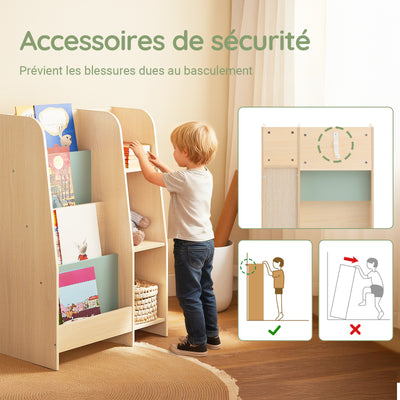 SoBuy KMB114-GR Bibliothèque Enfant avec 4 Étagères et 3 Compartiments, pour Chambre d’Enfant, Rangement Optimisé, Design Fonctionnel – L63×P30×H90 cm, Vert