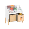 SoBuy KMB115-W Bibliotecă pentru copii cu 4 rafturi și 2 cutii de depozitare