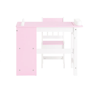 SoBuy KMB116-P Set de Masă și Scaun pentru Copii, Set din 2 Piese cu Autocolante DIY, Birou pentru Copii cu 3 Suporturi pentru Creioane, Roz și Alb