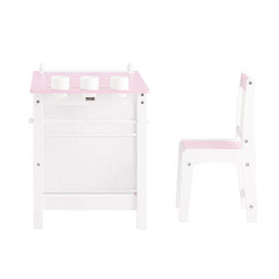 SoBuy KMB116-P Set de Masă și Scaun pentru Copii, Set din 2 Piese cu Autocolante DIY, Birou pentru Copii cu 3 Suporturi pentru Creioane, Roz și Alb