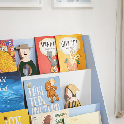 SoBuy KMB32-B Bibliothèque Enfant Rangement Jouet Enfant Bibliotheque Livre 4 Niveaux Étagère à Livres Meuble de Rangement Chambre d'Eanfant Bureau Salon Bleu clair 80x30x88 cm