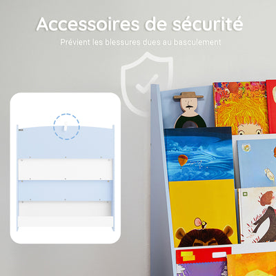 SoBuy KMB32-B Bibliothèque Enfant Rangement Jouet Enfant Bibliotheque Livre 4 Niveaux Étagère à Livres Meuble de Rangement Chambre d'Eanfant Bureau Salon Bleu clair 80x30x88 cm