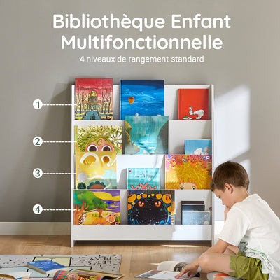 SoBuy KMB32-W Bibliotecă pentru Copii, Organizator Jucării Copii, Bibliotecă Cărți cu 4 Niveluri, Raft Cărți, Mobilier de Depozitare pentru Camera Copiilor, Birou, Living, Alb, 80x30x88 cm