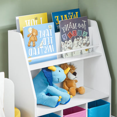 SoBuy KMB34-F Bibliothèque Étagère à Livres Étagère de Rangement Jouets pour Enfants Porte-revues avec Compartiments de Rangement et 3 Paniers 63x28x80 cm