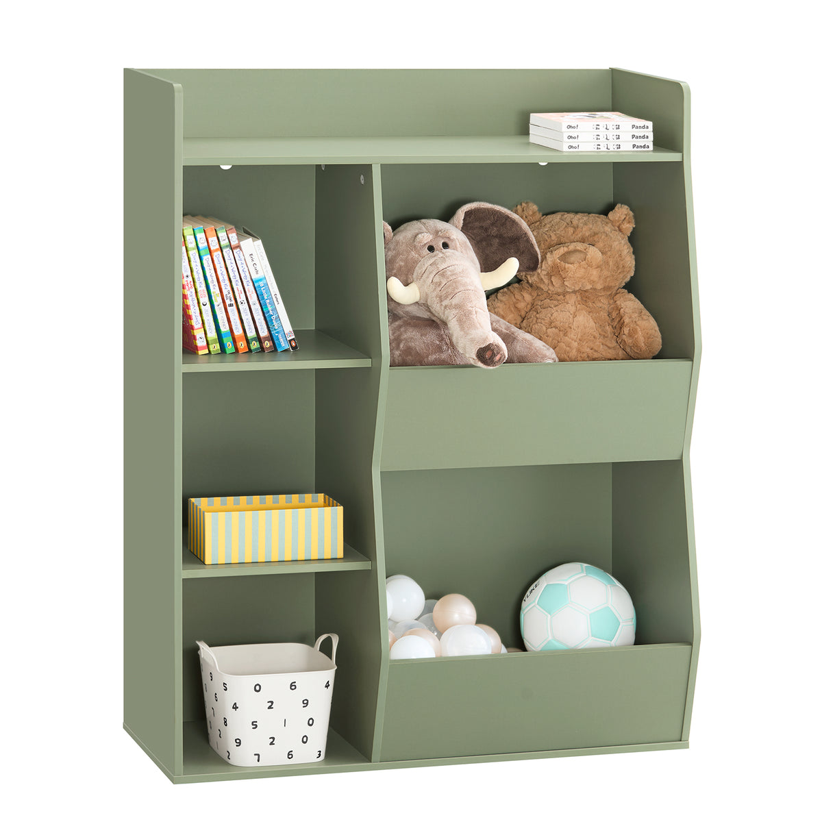 SoBuy KMB55-K-GR Bibliothèque Enfant Verte 104 cm avec 5 Compartiments Ouverts – Coins Arrondis, Anti-Basculement, PB E1, 80x