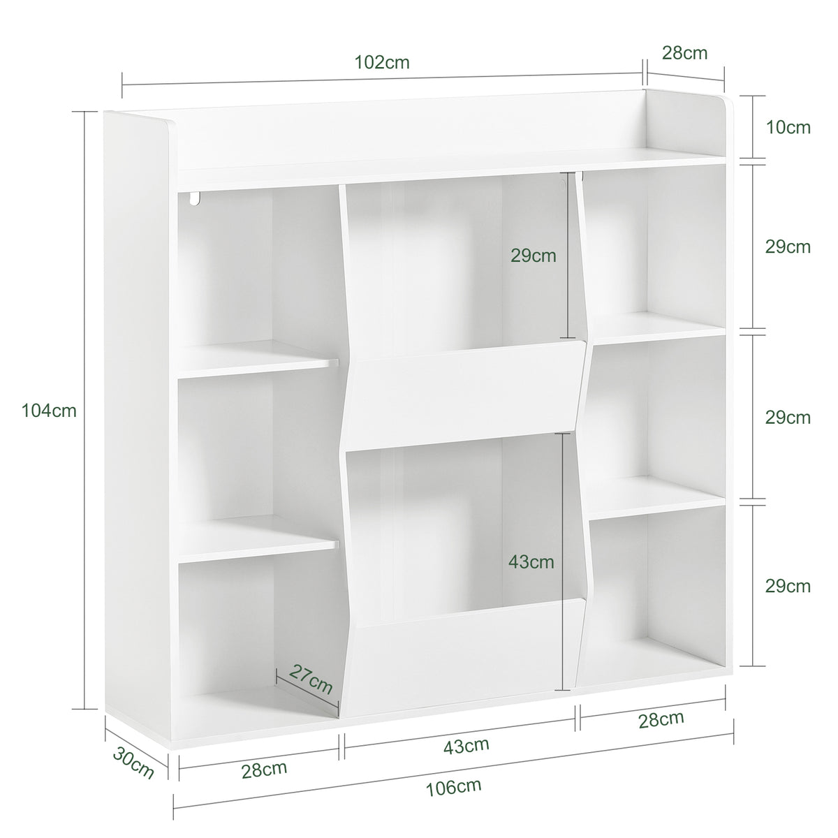 SoBuy KMB55-W Bibliotecă Montessori pentru copii – Mobilier pentru depozitarea jucăriilor și cărților cu 8 compartimente, Sigură, Alb, 106×30×104 cm