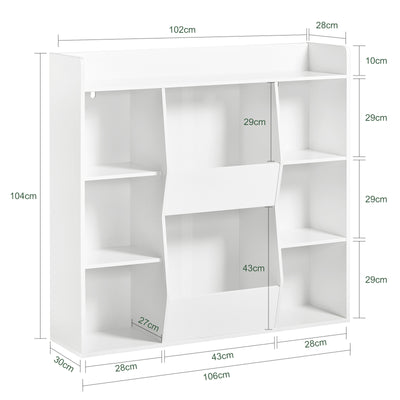 SoBuy KMB55-W Bibliotecă Montessori pentru copii – Mobilier pentru depozitarea jucăriilor și cărților cu 8 compartimente, Sigură, Alb, 106×30×104 cm