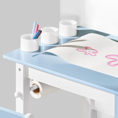 SoBuy KMB60-B Set masă și scaun pentru copii Set de 2 piese cu autocolante DIY Birou pentru copii cu 3 suporturi pentru creioane Albastru și Alb