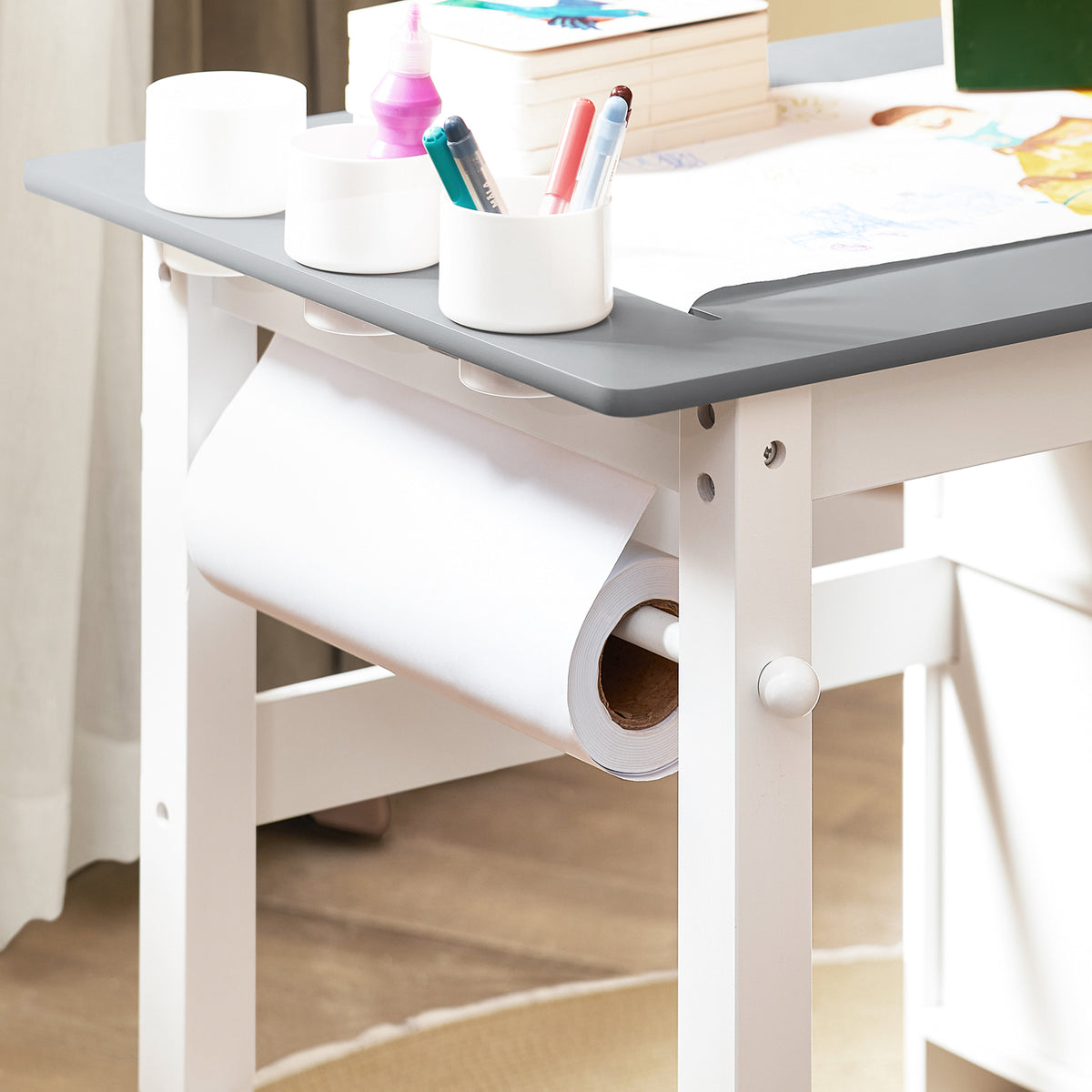 SoBuy KMB60-HG Ensemble Table et Chaise Enfant avec 1 porte-rouleau de papier, 1 sortie de papier, 1  locateur de papier et 3 emplacements pour stylos