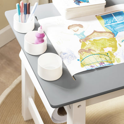 SoBuy KMB60-HG Ensemble Table et Chaise Enfant avec 1 porte-rouleau de papier, 1 sortie de papier, 1  locateur de papier et 3 emplacements pour stylos