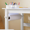SoBuy KMB60-W Masă pentru Copii cu Scaun Set 2 Piese Masă și Scaun pentru Copii Birou cu 2 Rafturi Suport Hârtie și Compartimente pentru Pixuri Alb 80x54x65