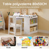 SoBuy KMB60-W Masă pentru Copii cu Scaun Set 2 Piese Masă și Scaun pentru Copii Birou cu 2 Rafturi Suport Hârtie și Compartimente pentru Pixuri Alb 80x54x65
